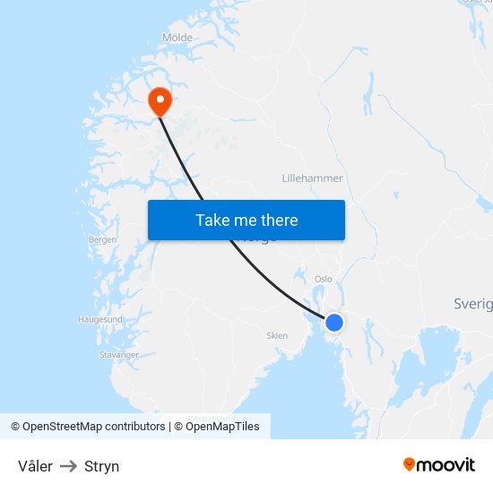 Våler to Stryn map