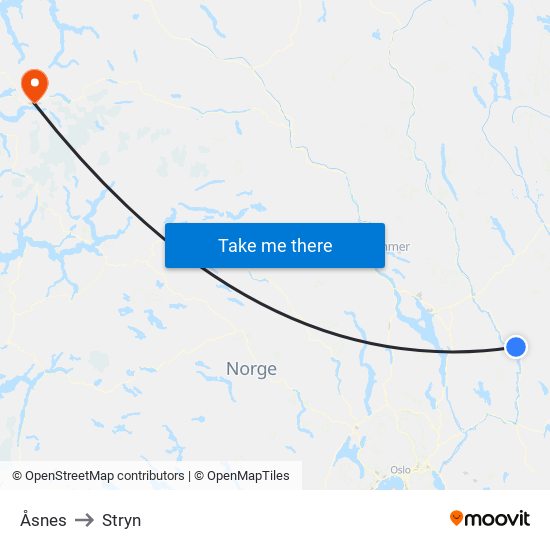 Åsnes to Stryn map