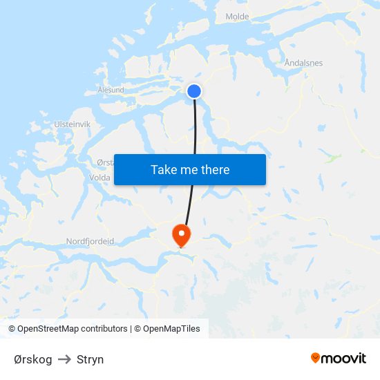 Ørskog to Stryn map