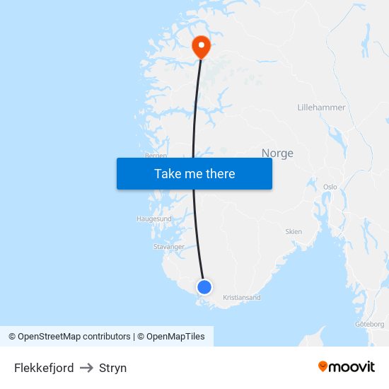 Flekkefjord to Stryn map