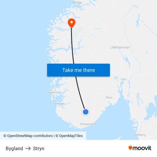 Bygland to Stryn map