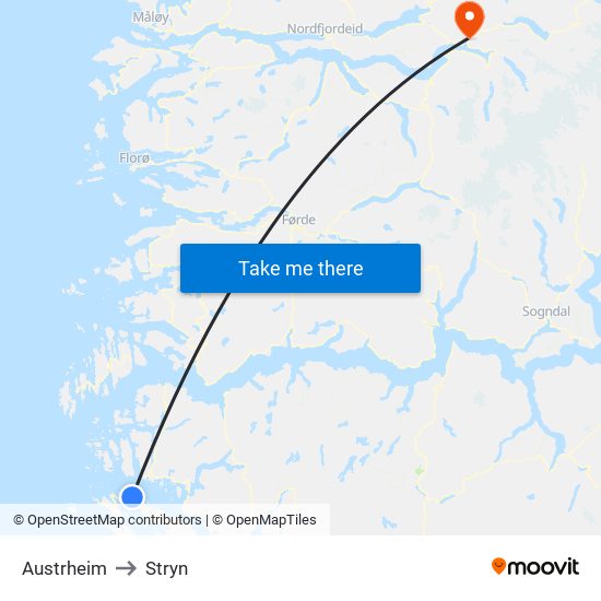 Austrheim to Stryn map