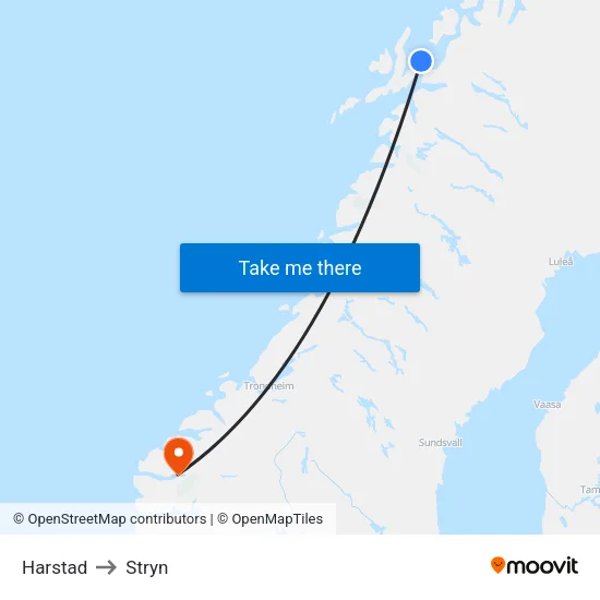 Harstad to Stryn map