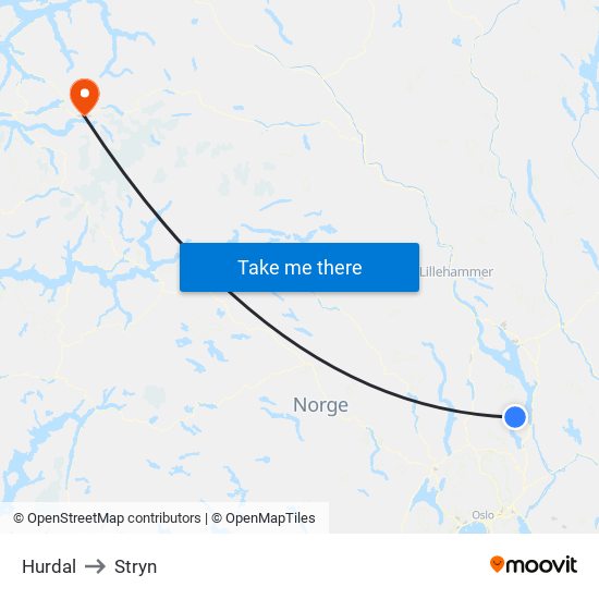 Hurdal to Stryn map