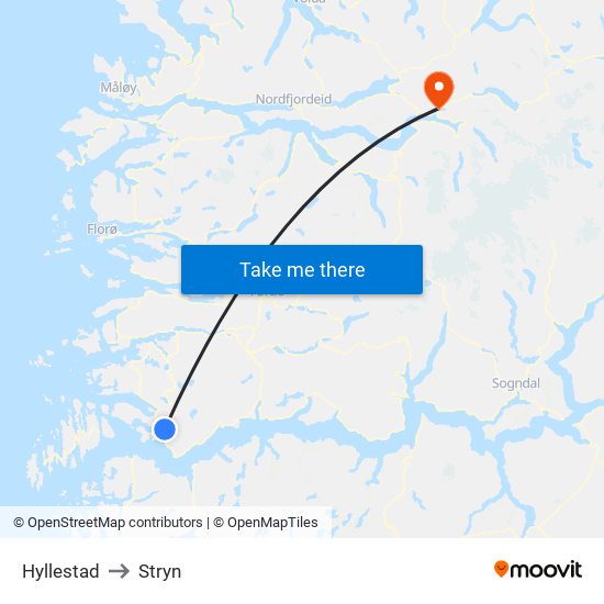 Hyllestad to Stryn map