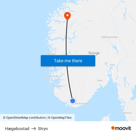 Hægebostad to Stryn map