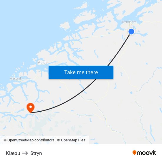 Klæbu to Stryn map