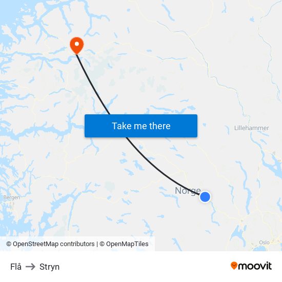 Flå to Stryn map