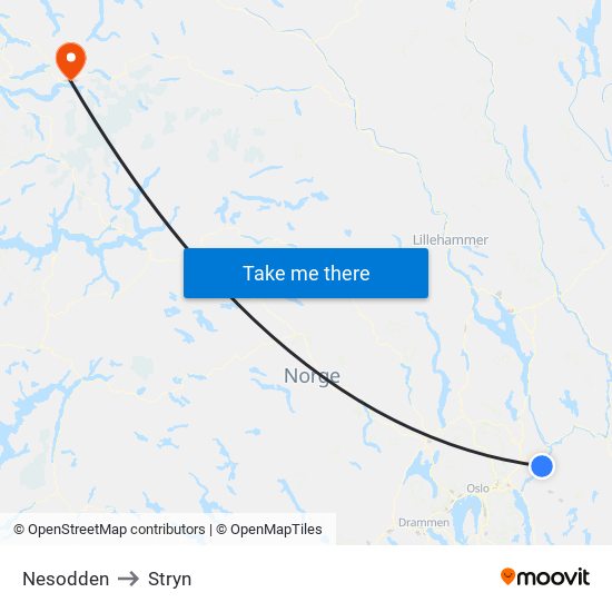 Nesodden to Stryn map