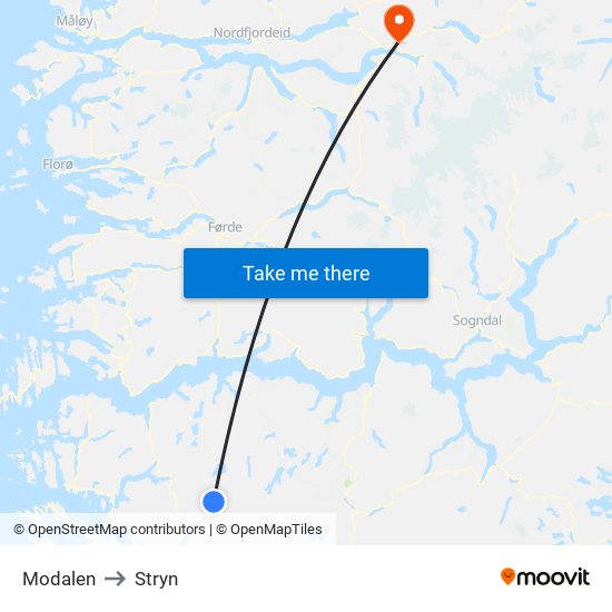 Modalen to Stryn map