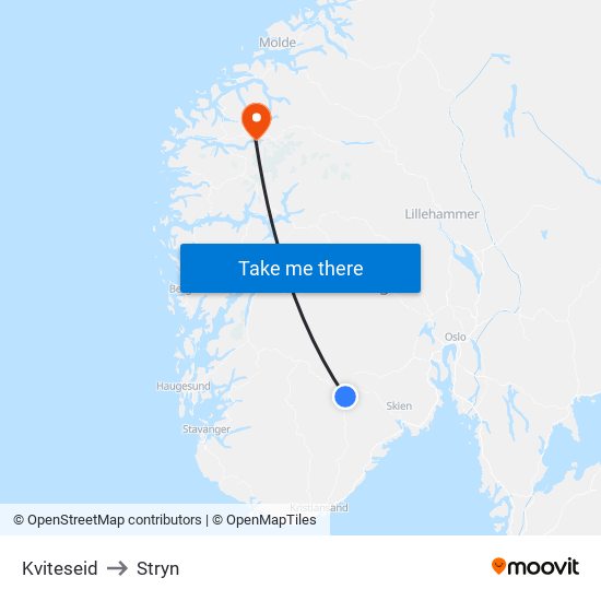 Kviteseid to Stryn map