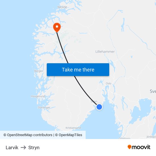 Larvik to Stryn map