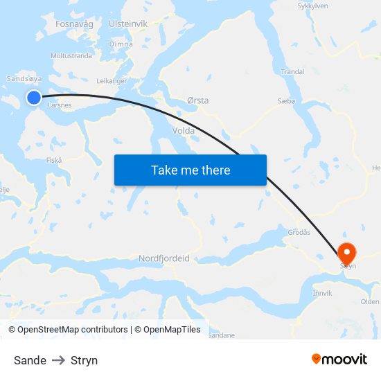 Sande to Stryn map