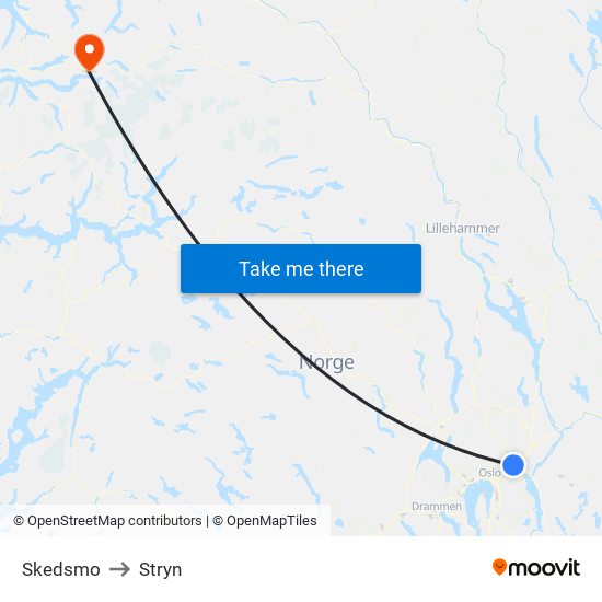 Skedsmo to Stryn map