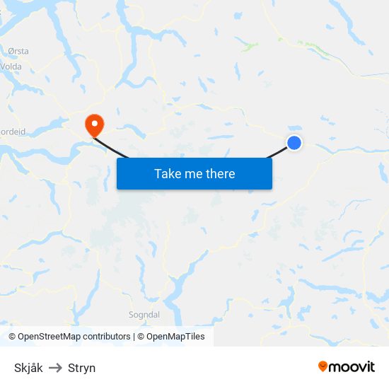 Skjåk to Stryn map