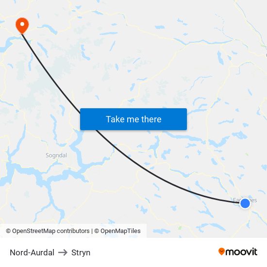 Nord-Aurdal to Stryn map