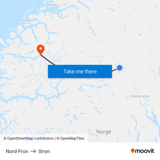 Nord-Fron to Stryn map