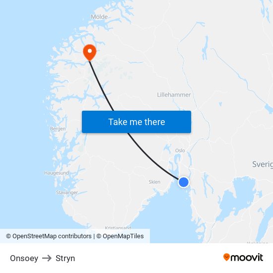 Onsoey to Stryn map