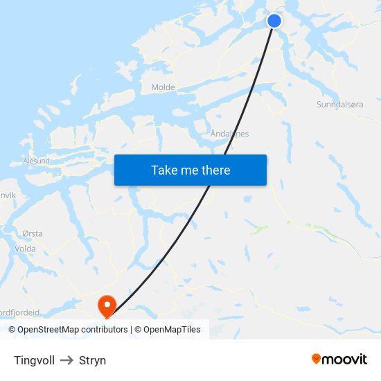 Tingvoll to Stryn map