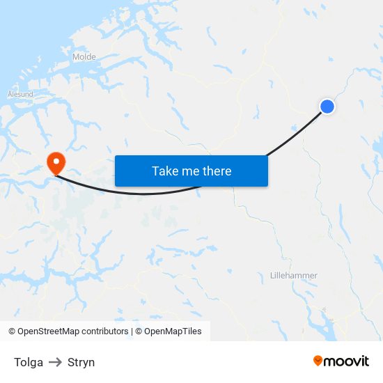 Tolga to Stryn map