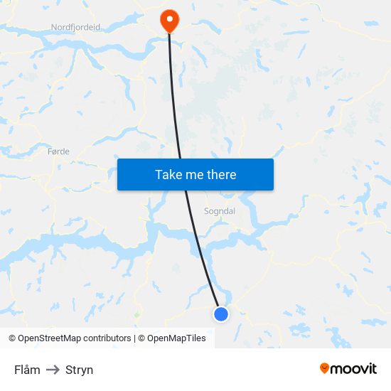 Flåm to Stryn map