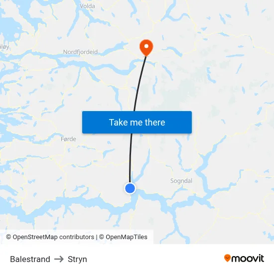 Balestrand to Stryn map