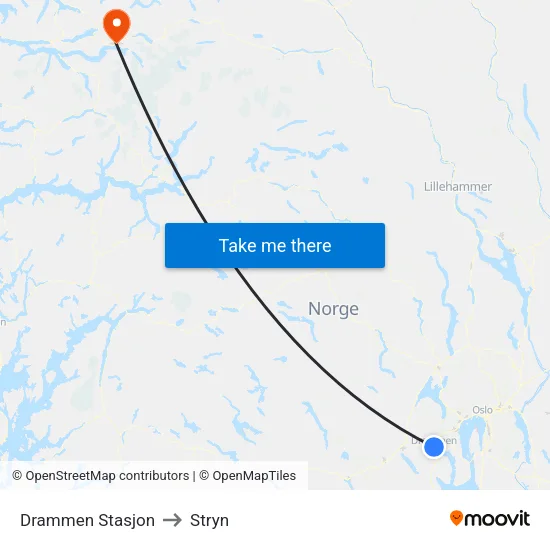 Drammen Stasjon to Stryn map