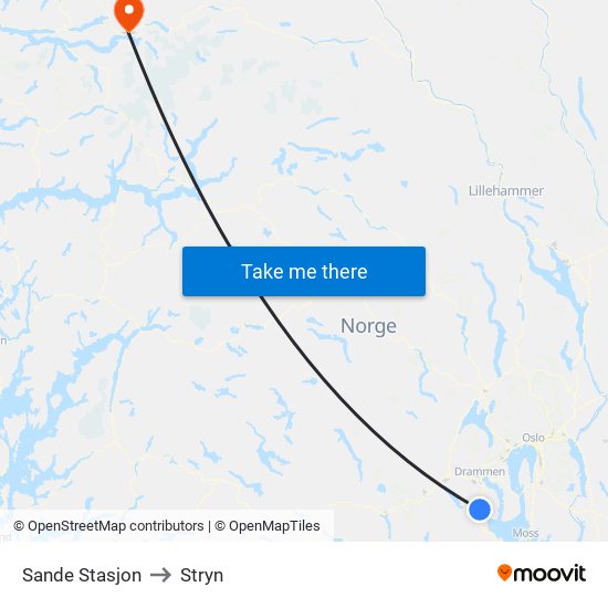 Sande Stasjon to Stryn map