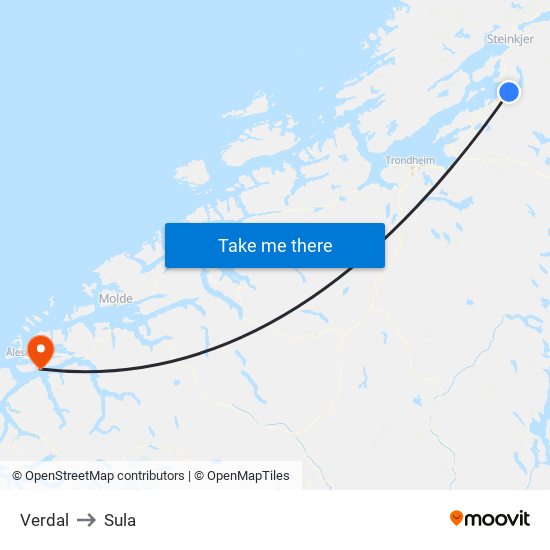 Verdal to Sula map