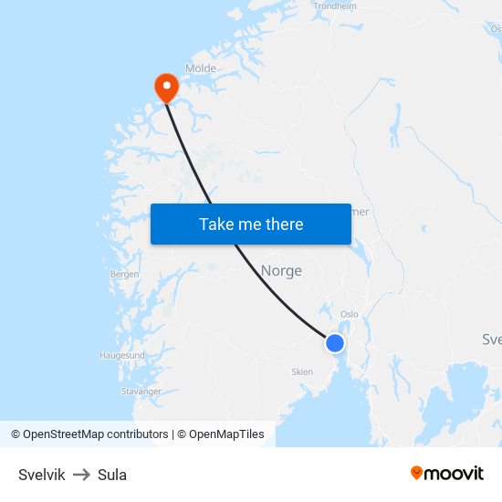 Svelvik to Sula map