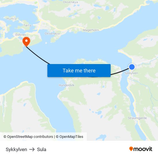 Sykkylven to Sula map