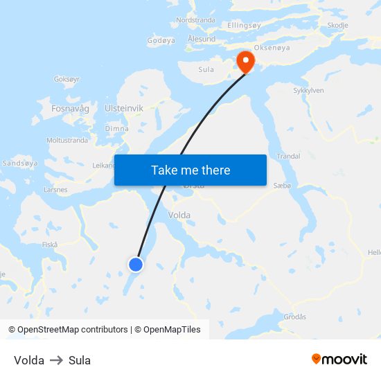 Volda to Sula map