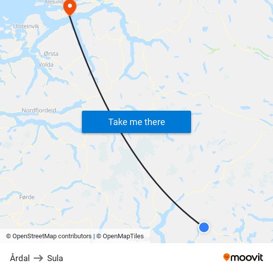 Årdal to Sula map