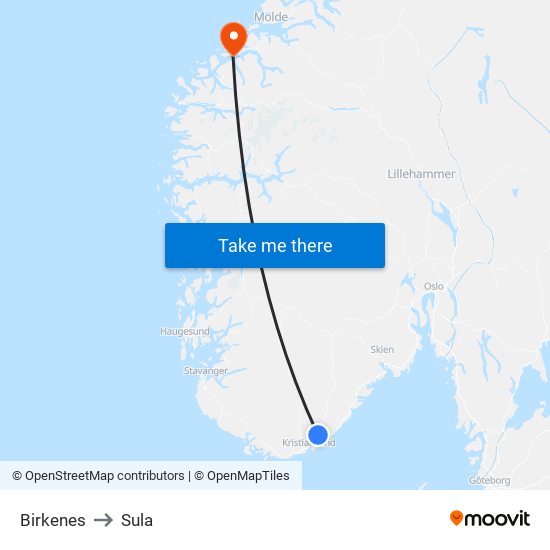 Birkenes to Sula map