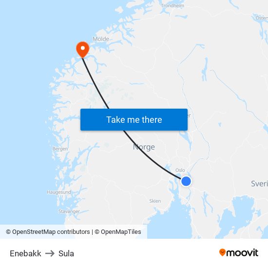 Enebakk to Sula map