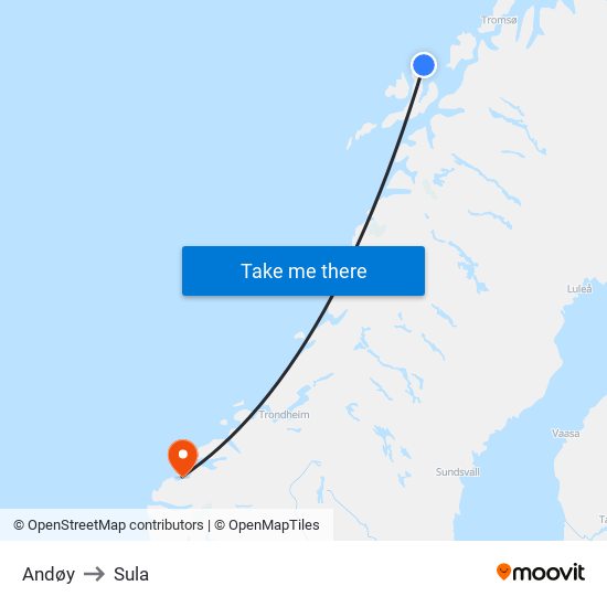 Andøy to Sula map