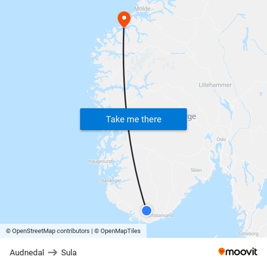 Audnedal to Sula map