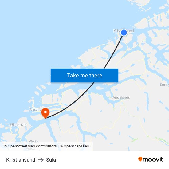 Kristiansund to Sula map