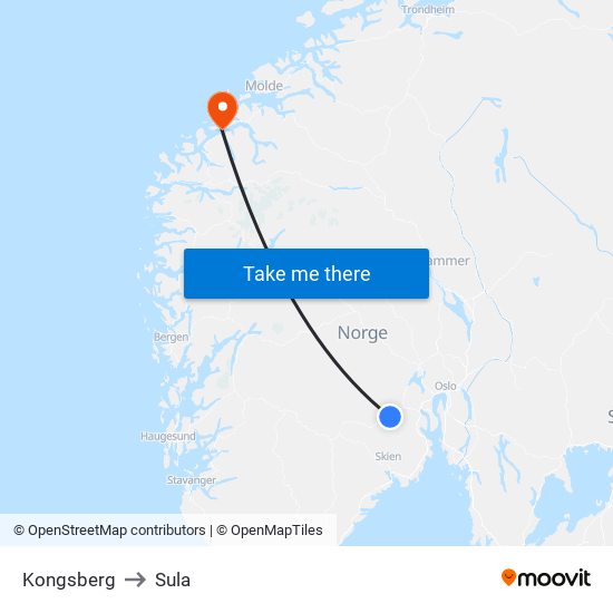 Kongsberg to Sula map