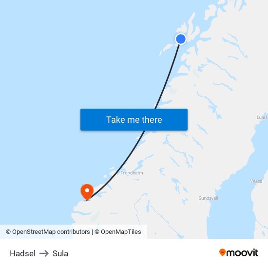 Hadsel to Sula map