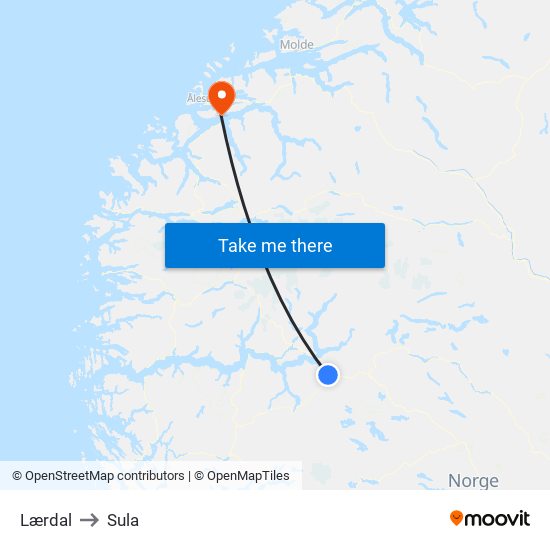 Lærdal to Sula map