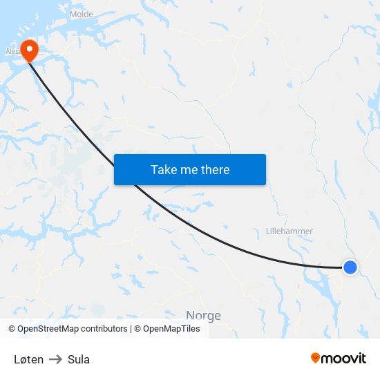 Løten to Sula map