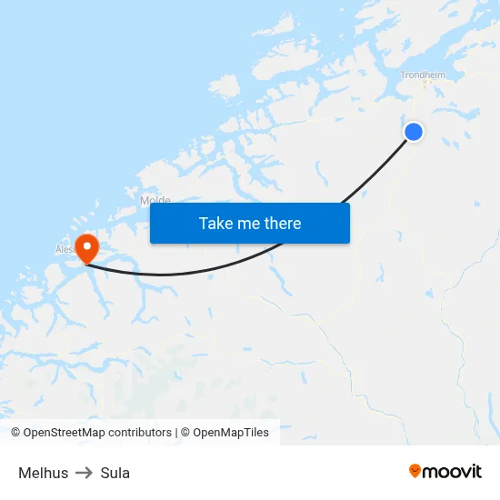 Melhus to Sula map