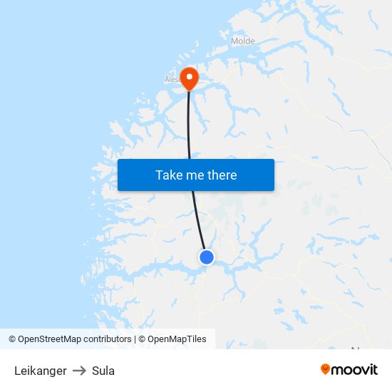 Leikanger to Sula map