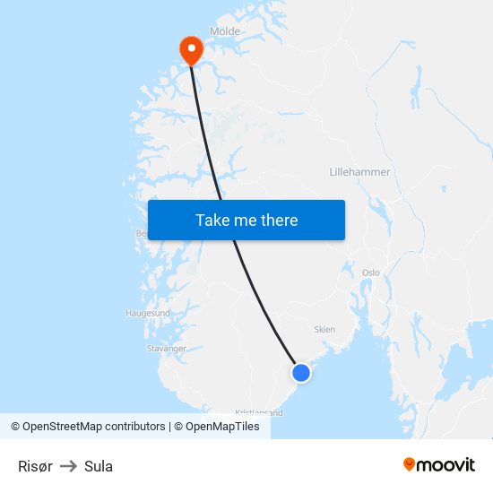 Risør to Sula map