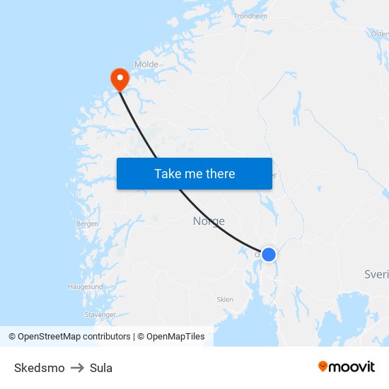 Skedsmo to Sula map