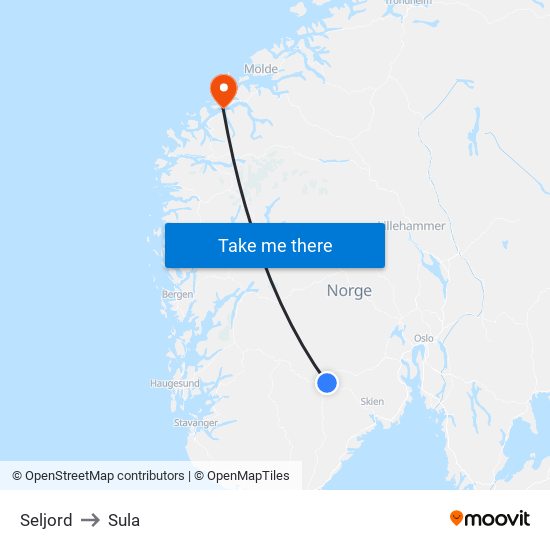 Seljord to Sula map