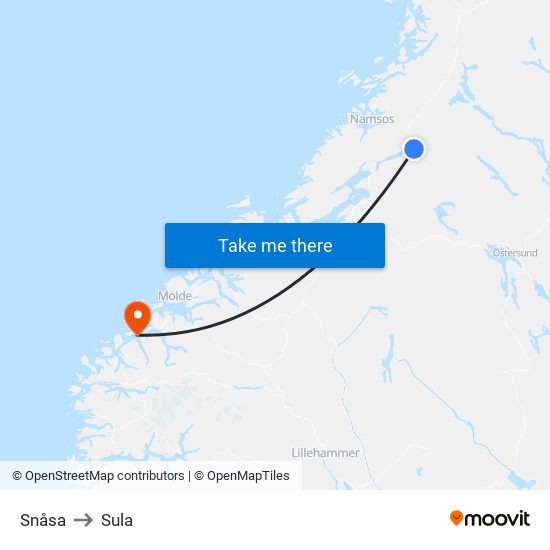 Snåsa to Sula map