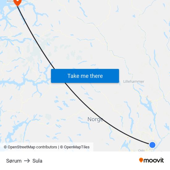 Sørum to Sula map