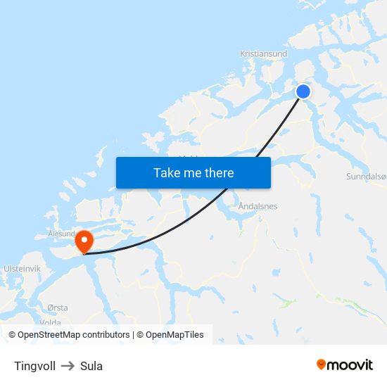 Tingvoll to Sula map